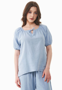Short Sleeved Muslin Blouse Ice Blue