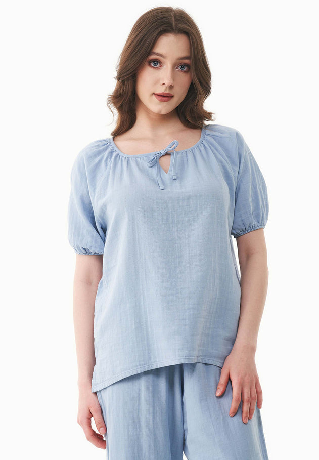 Short Sleeved Muslin Blouse Ice Blue