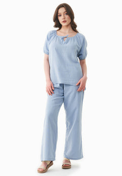 Short Sleeved Muslin Blouse Ice Blue