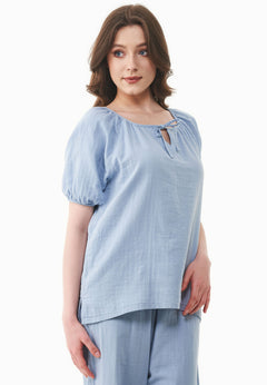 Short Sleeved Muslin Blouse Ice Blue