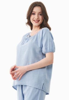 Short Sleeved Muslin Blouse Ice Blue