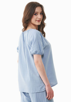Short Sleeved Muslin Blouse Ice Blue