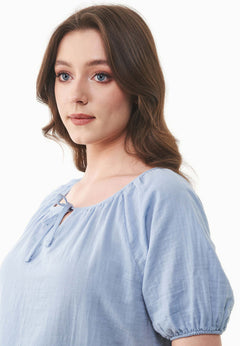 Short Sleeved Muslin Blouse Ice Blue