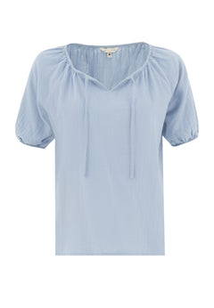 Short Sleeved Muslin Blouse Ice Blue