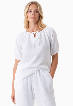 Short Sleeved Muslin Blouse White