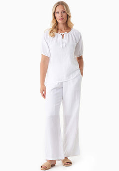 Short Sleeved Muslin Blouse White