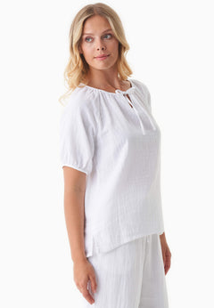 Short Sleeved Muslin Blouse White