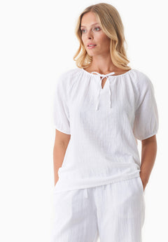 Short Sleeved Muslin Blouse White