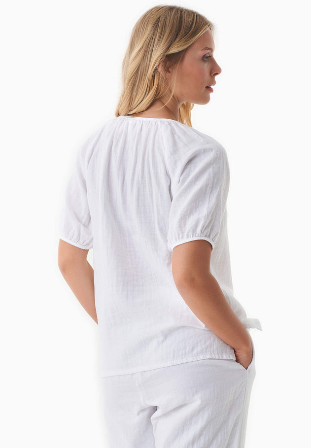 Short Sleeved Muslin Blouse White