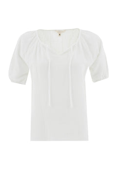 Short Sleeved Muslin Blouse White