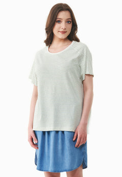 Dun gestreept Linnenmix T-shirt Gebroken wit / Matcha Green