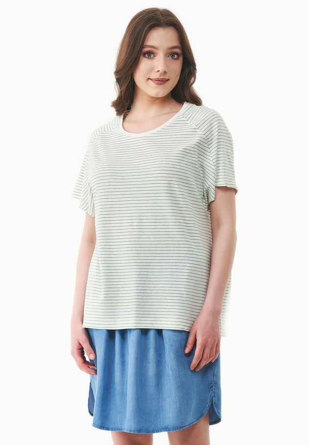 Dun gestreept Linnenmix T-shirt Gebroken wit / Matcha Green
