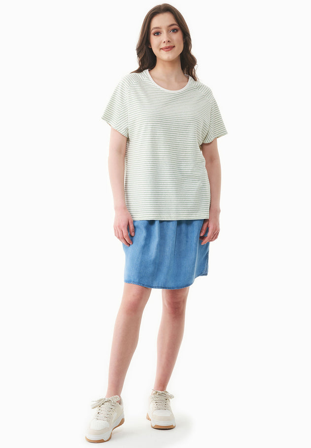 Dun gestreept Linnenmix T-shirt Gebroken wit / Matcha Green