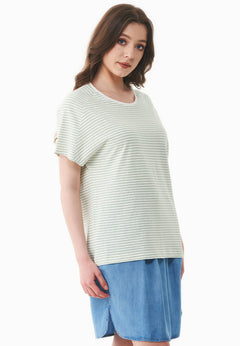 Dun gestreept Linnenmix T-shirt Gebroken wit / Matcha Green
