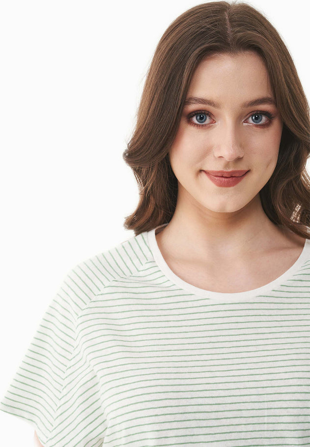Dun gestreept Linnenmix T-shirt Gebroken wit / Matcha Green