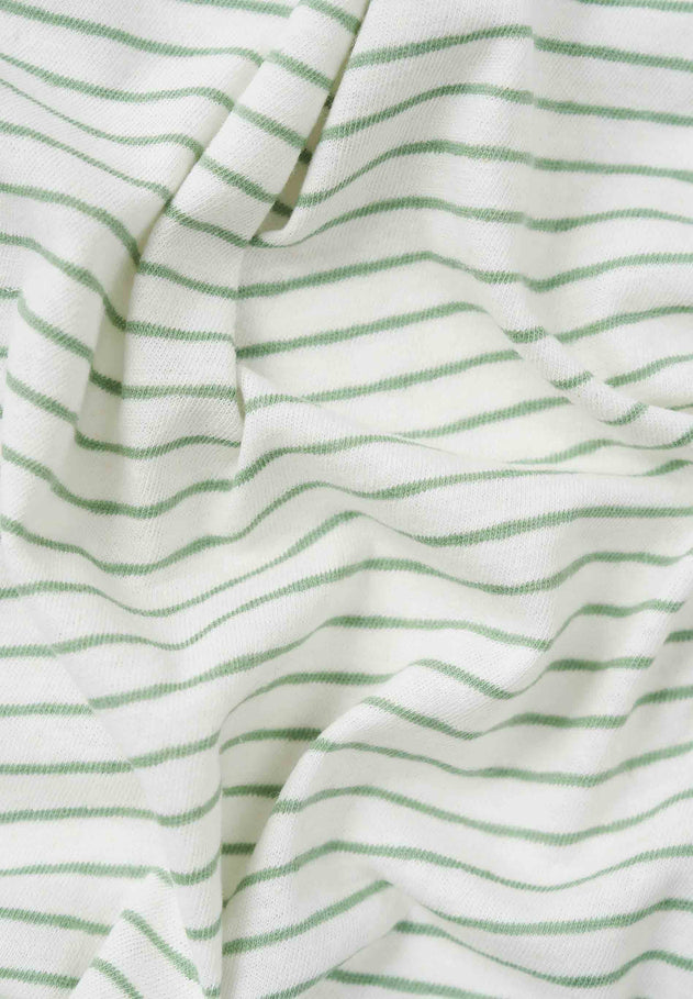 Dun gestreept Linnenmix T-shirt Gebroken wit / Matcha Green