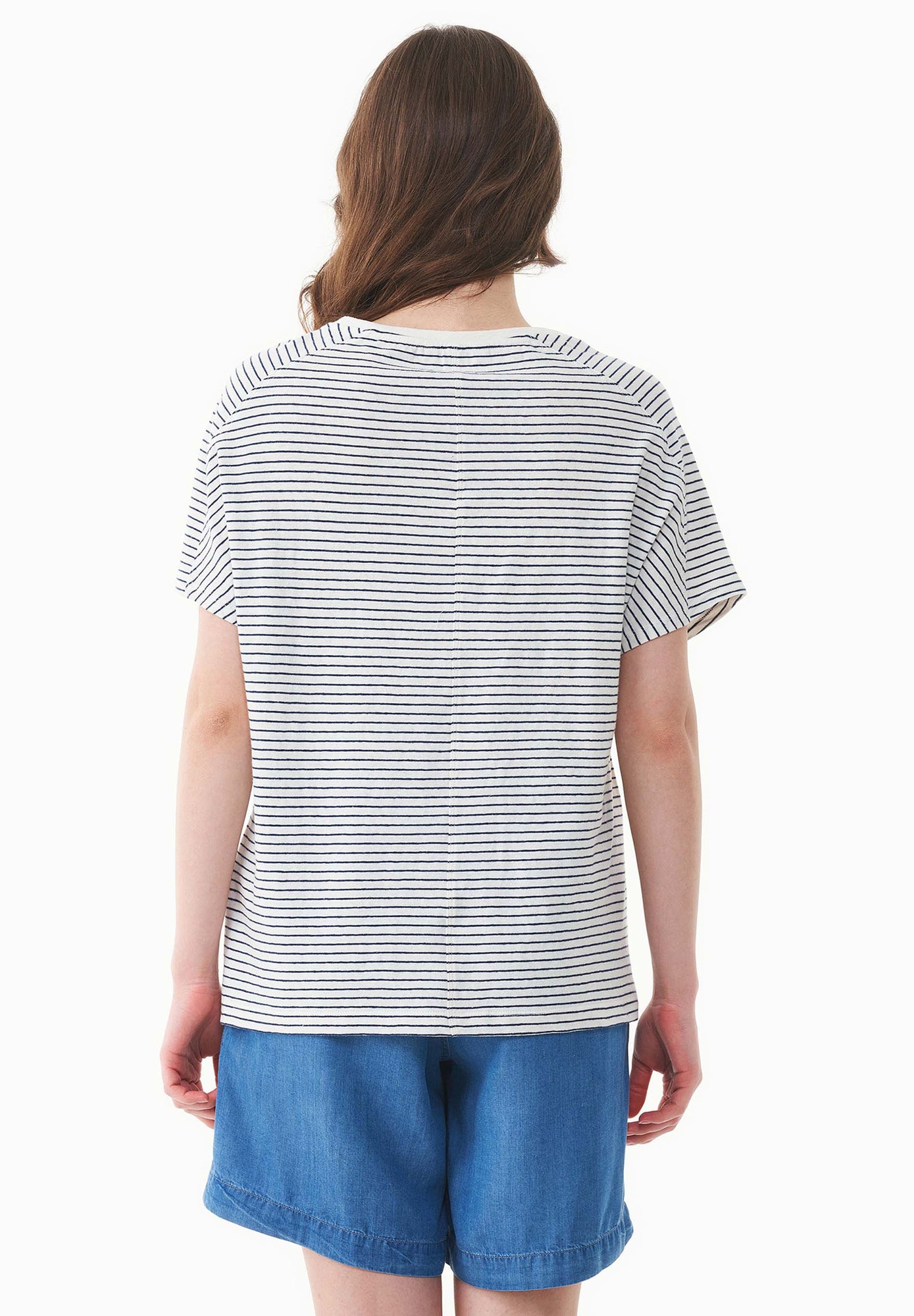 Dun gestreept Linnenmix T-shirt Gebroken wit / Marineblauw