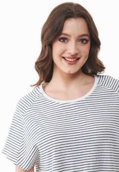 Dun gestreept Linnenmix T-shirt Gebroken wit / Marineblauw