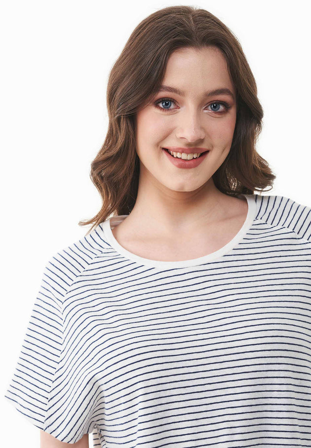 Dun gestreept Linnenmix T-shirt Gebroken wit / Marineblauw