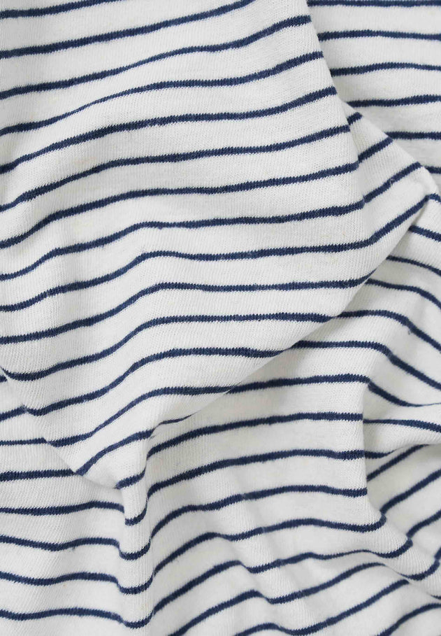 Dun gestreept Linnenmix T-shirt Gebroken wit / Marineblauw