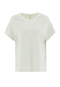 Dun gestreept Linnenmix T-shirt Gebroken wit / Matcha Green
