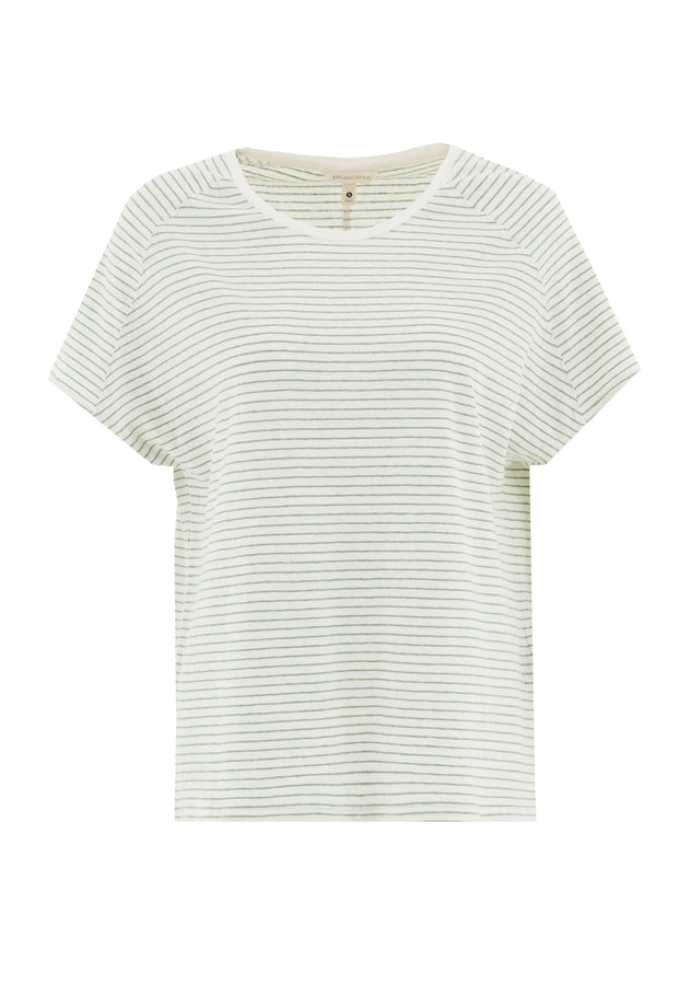 Dun gestreept Linnenmix T-shirt Gebroken wit / Matcha Green
