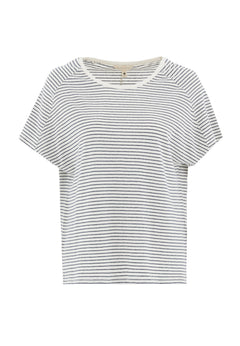 Dun gestreept Linnenmix T-shirt Gebroken wit / Marineblauw