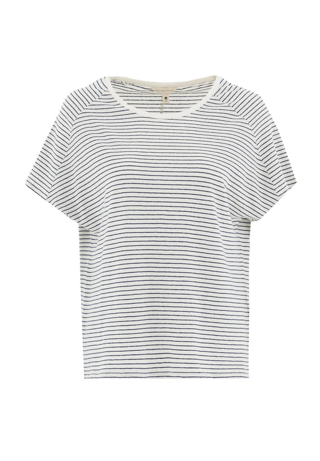 Dun gestreept Linnenmix T-shirt Gebroken wit / Marineblauw