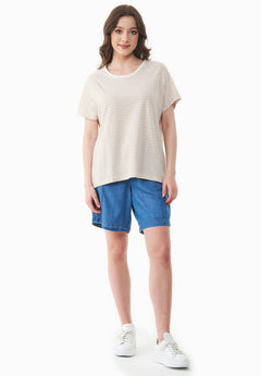 Dun gestreept Linnenmix T-shirt Gebroken wit / Tan