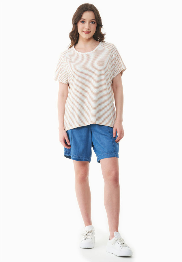 Dun gestreept Linnenmix T-shirt Gebroken wit / Tan