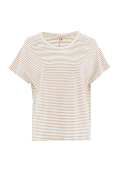 Dun gestreept Linnenmix T-shirt Gebroken wit / Tan