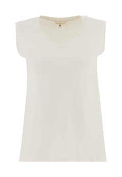 Diepe ronde hals Linnenmix Jersey Top Gebroken wit