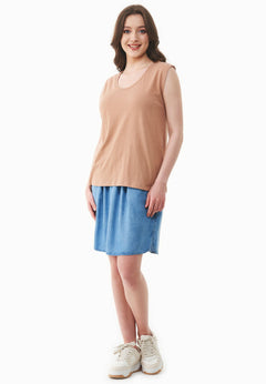 Diepe ronde hals Linnenmix Jersey Top Tan