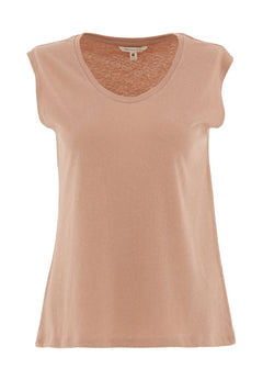 Diepe ronde hals Linnenmix Jersey Top Tan