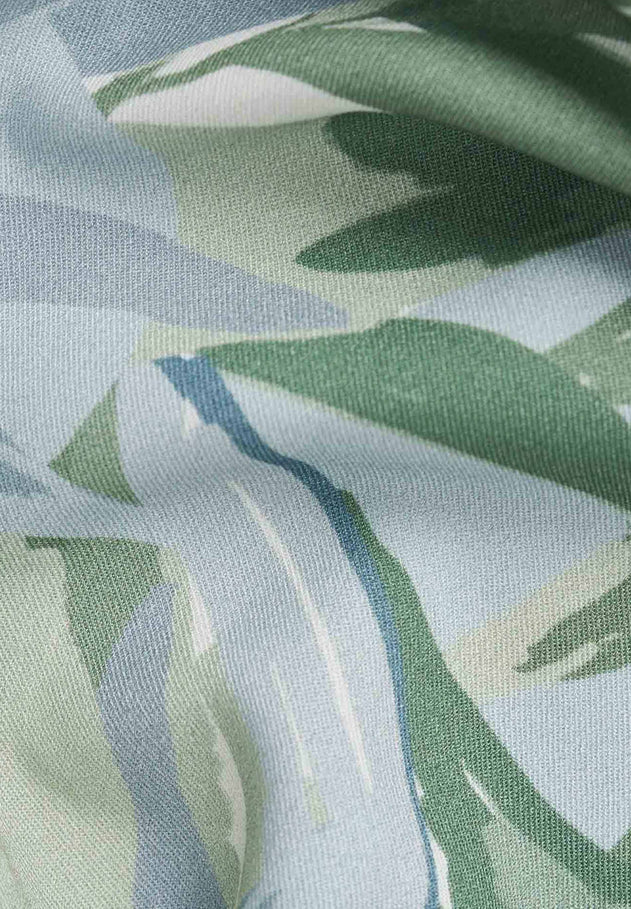 V-Neck Short Sleeved Viscose Blouse Abstract Leaf