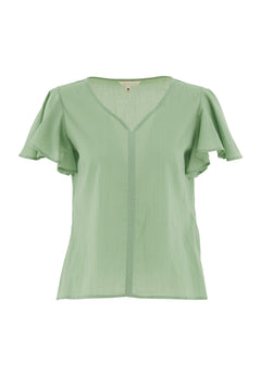 Butterfly Sleeve V-Neck Blouse Matcha Green