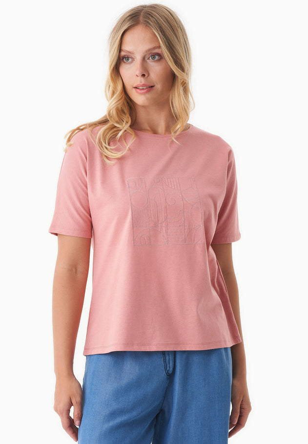 Geborduurd T-shirt Flamingo Pink