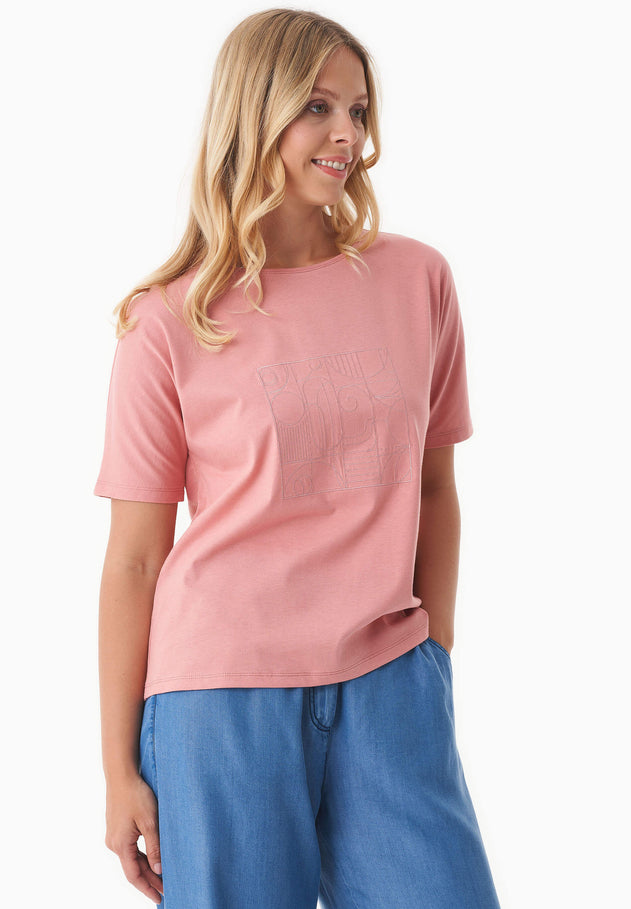 Geborduurd T-shirt Flamingo Pink