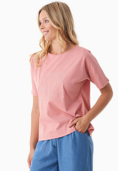 Geborduurd T-shirt Flamingo Pink