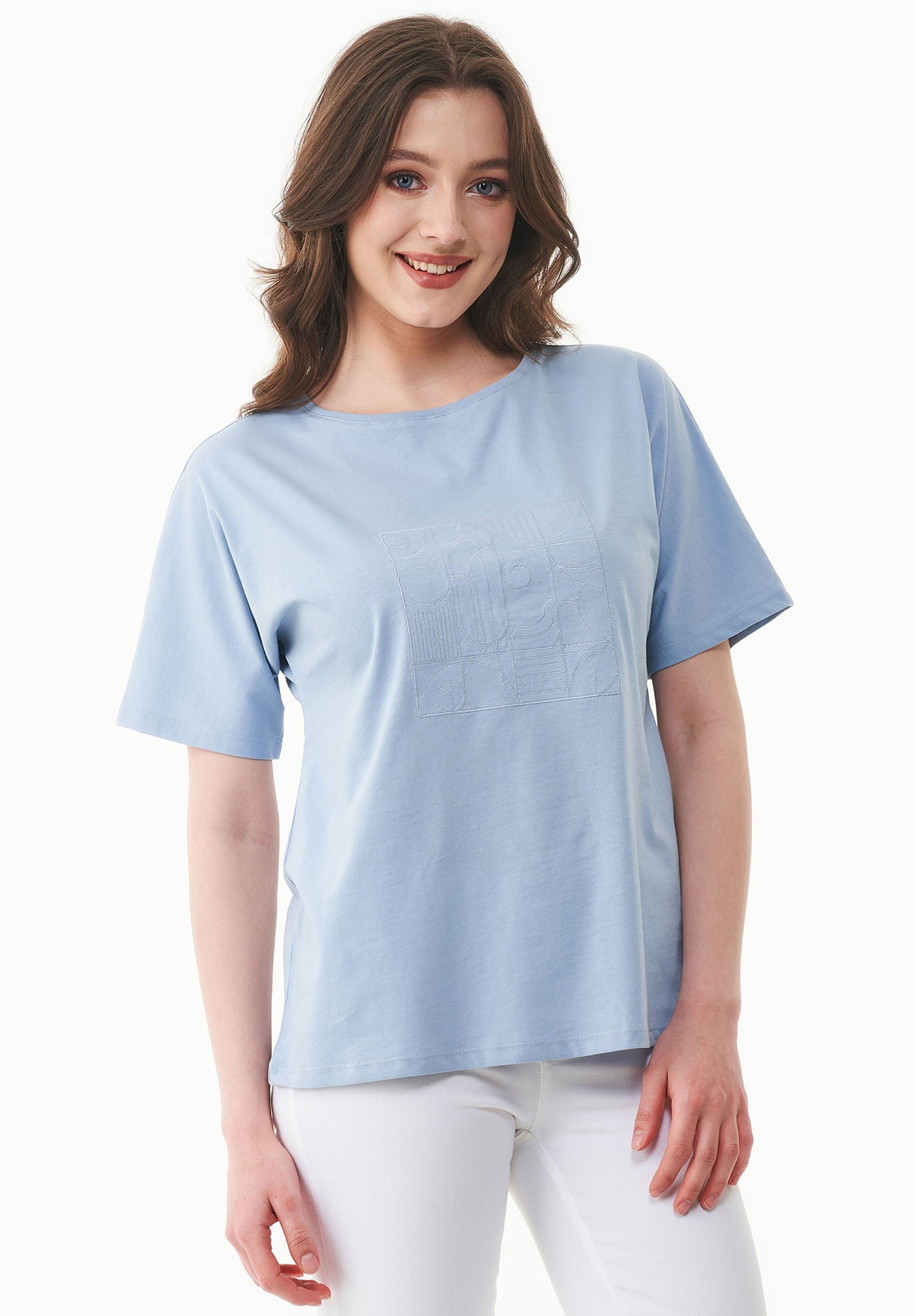 Geborduurd T-shirt Ice Blue