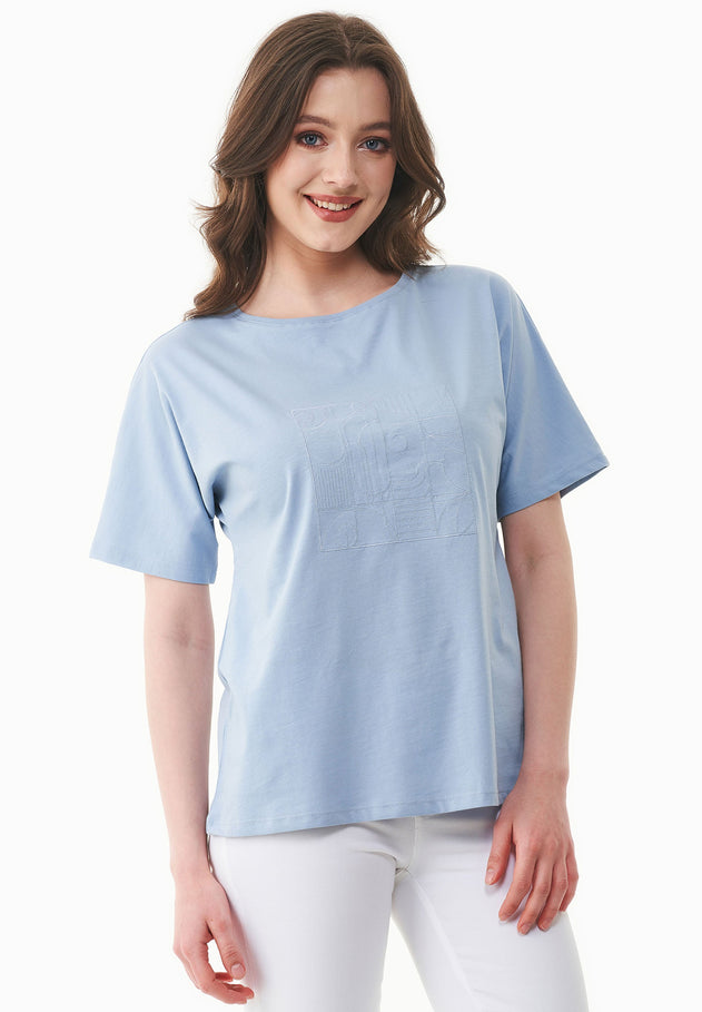 Geborduurd T-shirt Ice Blue