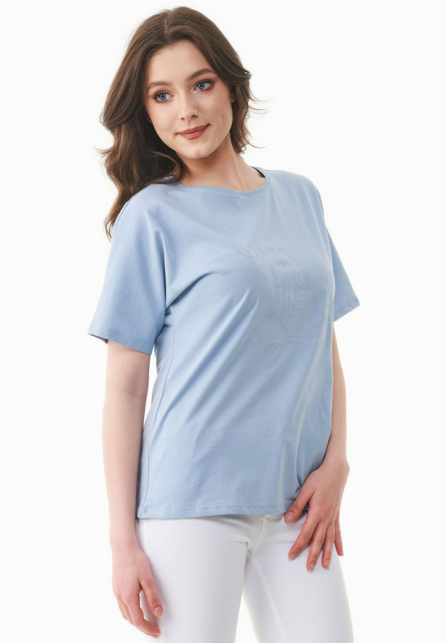 Geborduurd T-shirt Ice Blue