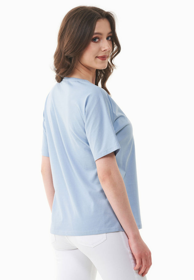 Geborduurd T-shirt Ice Blue