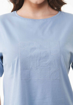 Geborduurd T-shirt Ice Blue