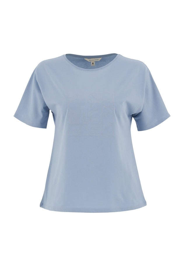 Geborduurd T-shirt Ice Blue