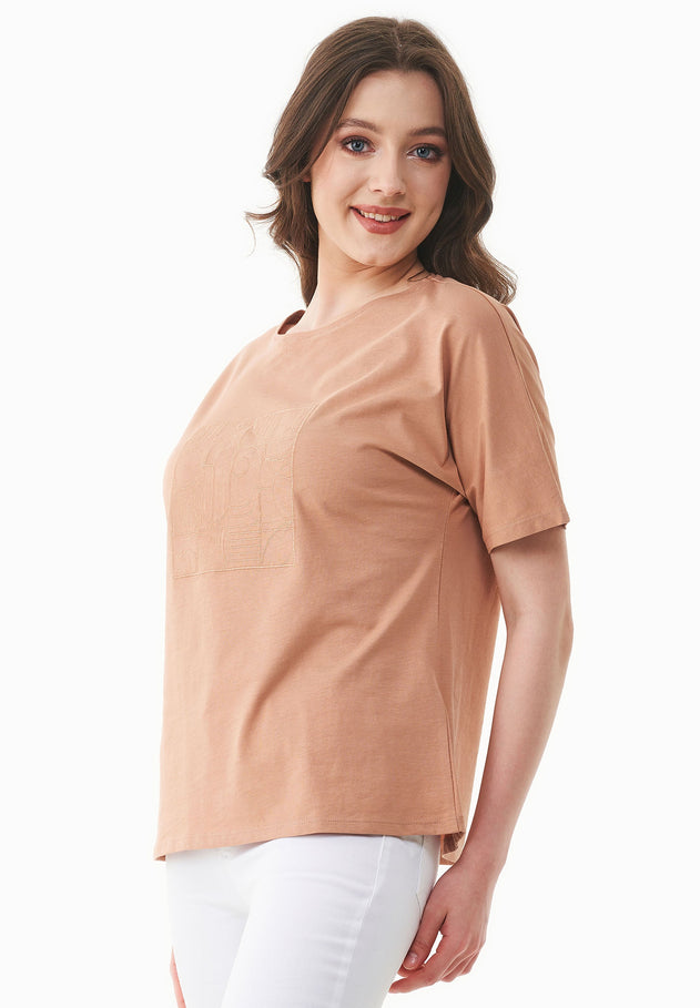 Embroidered Organic Cotton T-Shirt Tan