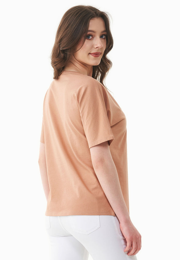 Embroidered Organic Cotton T-Shirt Tan