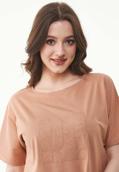 Embroidered Organic Cotton T-Shirt Tan