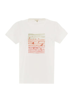 Embroidered Birds Print T-Shirt Off White