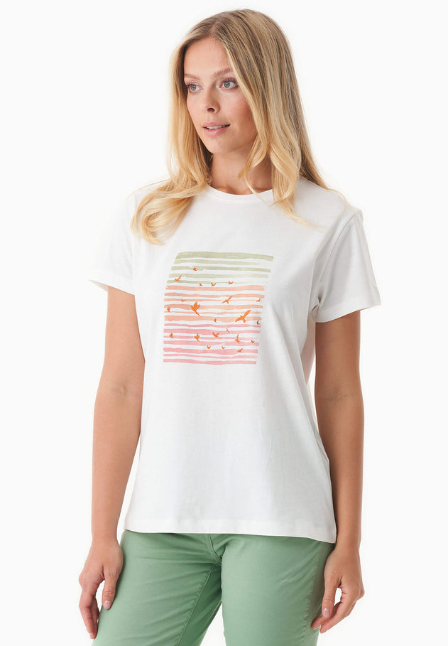 Embroidered Birds Print T-Shirt Off White
